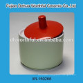 Blue ceramic tea canister with plastic cover